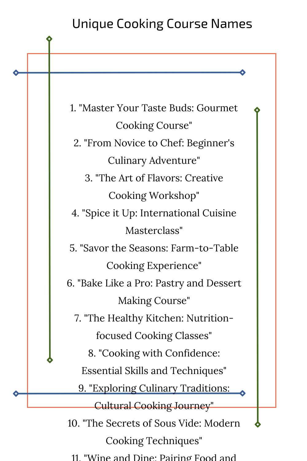 Unique Cooking Course Names